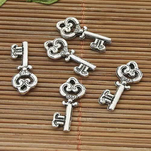 60pcs dark silver tone  key pendant charm h3939