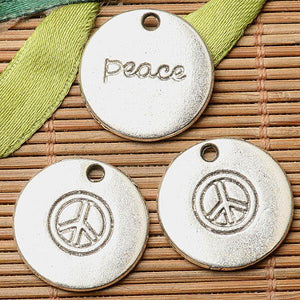 10pcs dark silver color round shaped peace symbol pattern charms  EF2652