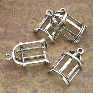 4pcs Tibetan Silver half bird cage charm pendants X0109