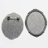 Lote de 2 cabujón ovalado de color plata tibetana de 25 x 35/25 x 18 mm, 30 x 40 mm y 13 x 18 mm, con diseño de broche.
