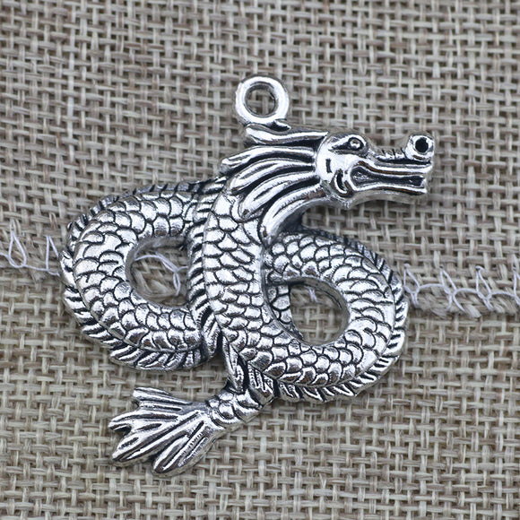 2Pieces/lot  35*40mm Antique Silver Color Dragon Charms DIY Pendant Charm For Jewelry Pendant Making Wholesale