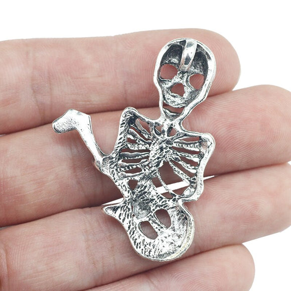 3 Pieces 34*46mm Antique Silver Color Music Skeleton Wicca Charms Keychain Pendant For DIY Jewelry Making