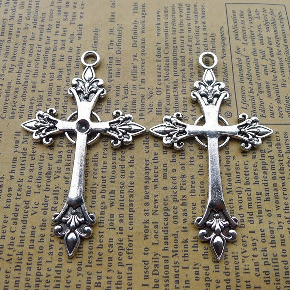 3 Pieces 40*68mm Mixed Alloy Antique Silver Color Cross Wicca Charms Keychain Vintage Pendant Accessory For DIY Jewelry Making