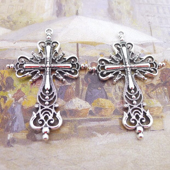 3 Pieces 43*64mm Mixed Alloy Antique Silver Color Cross Wicca Charms Bracelet Pendant Accessory For DIY Jewelry Making