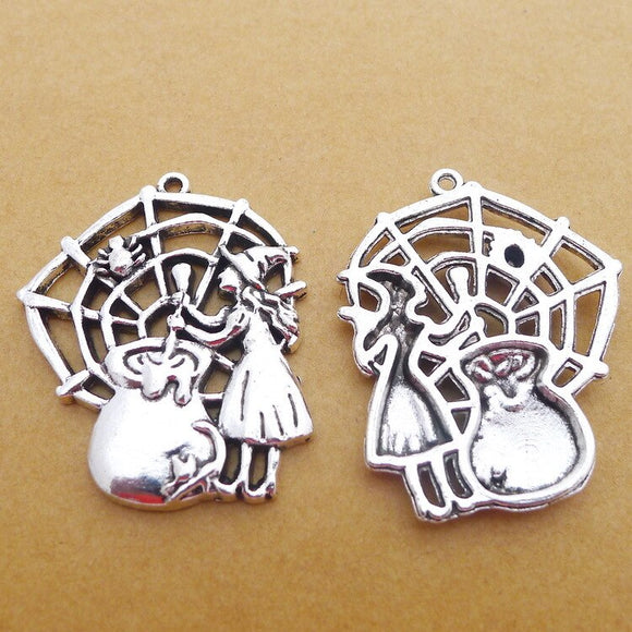 3 Pieces40*33mm Mixed Alloy Antique Silver Color Witch Spider Wicca Charms Vintage Pendant Accessory For DIY Jewelry Making