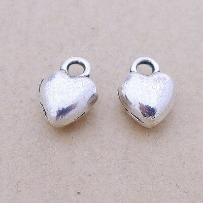 30 Pieces 10*7mm Mixed Alloy Antique Silver Color Little Heart Charms Bracelet Keychain Pendant Accessory For DIY Jewelry Making