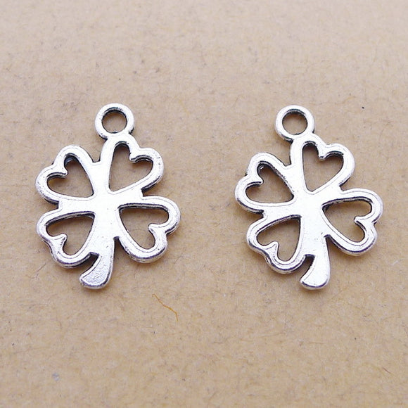 30 Pieces 12x16mm Antique Silver Color Four Leaf Clover Hollow  Pendant  Handmade Charms