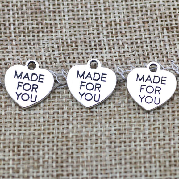 30 Pieces 15x14mm Antique Silver Color Heart-shaped Charms Alphabet Neacklace For DIY Jewelry Making