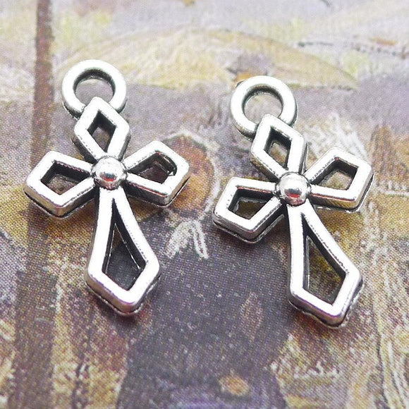 30 Pieces 17*10mm Mixed Alloy Antique Silver Color Cross Hollow Charms Vintage Pendant Accessory For DIY Jewelry Making