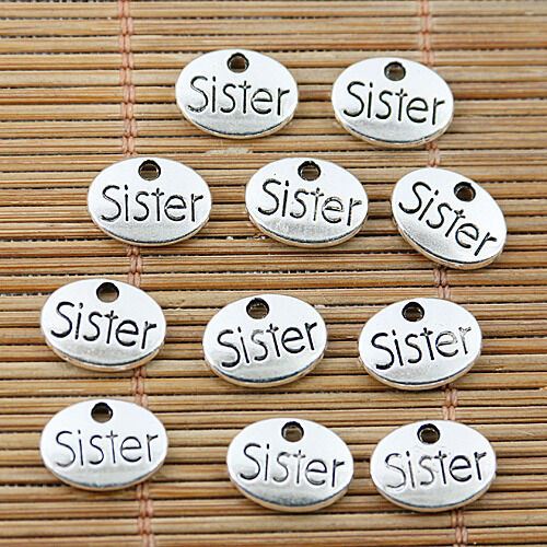 24pcs tibetan silver tone oval shaped Sister lettering charms EF1791