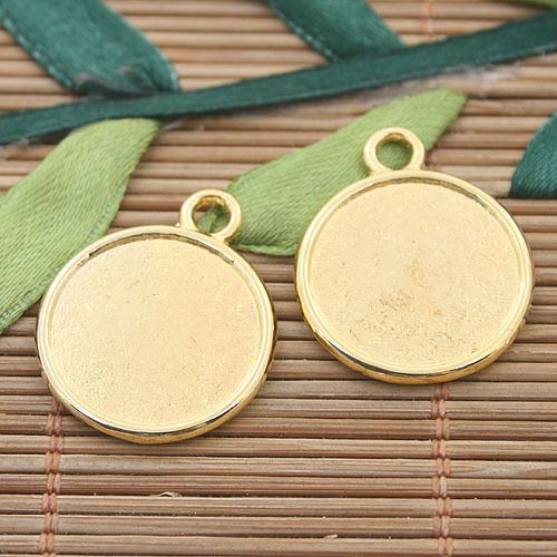 10pcs gold tone 2sided round shaped picture frame charm h3014