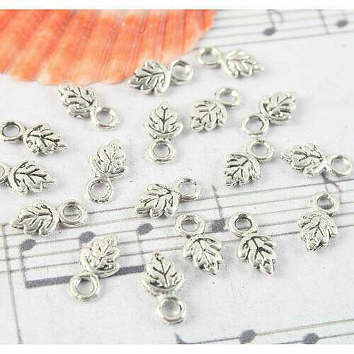 30pcs antiqued silver color 2sided  little Leaf design dangle charms G1139