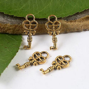 40pcs dark gold tone 2sided heart key charms h1956