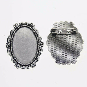 2pcs Tibetan silver color rim oval 20x30mm cabochon settings brooch design XA025