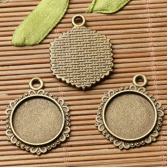 4pcs antiqued bronze color  floral rim  round cabochon setting in 16mm EF3106