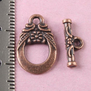 10sets  antiqued copper color 2sided floral toggle clasp H0680-1