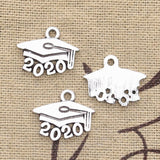 30pcs Charms 2023 2022 2021 2020 Graduation Cap Diploma 14x17mm Antique Silver Color Pendants Making DIY Handmade TibetanJewelry