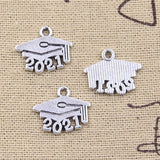 30pcs Charms 2023 2022 2021 2020 Graduation Cap Diploma 14x17mm Antique Silver Color Pendants Making DIY Handmade TibetanJewelry