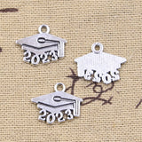 30pcs Charms 2023 2022 2021 2020 Graduation Cap Diploma 14x17mm Antique Silver Color Pendants Making DIY Handmade TibetanJewelry