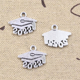 30pcs Charms 2023 2022 2021 2020 Graduation Cap Diploma 14x17mm Antique Silver Color Pendants Making DIY Handmade TibetanJewelry