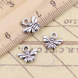 30 piezas de dijes de abeja de 10 x 11 mm, colgantes de color plata y bronce tibetano, joyería antigua, artesanía hecha a mano. 