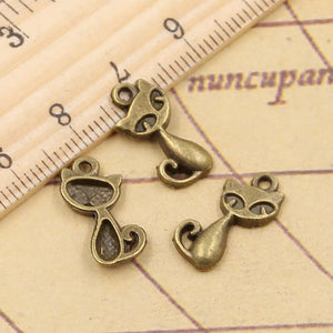 30pcs Charms Cat Fox 17x9mm Tibetan Bronze Silver Color Pendants Antique Jewelry EF3627