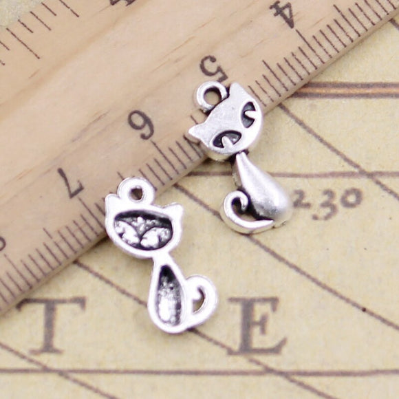 30pcs Charms Cat Fox 17x9mm Tibetan Bronze Silver Color Pendants Antique Jewelry EF3627