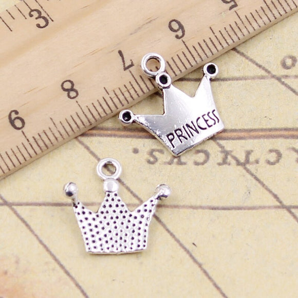 30pcs Charms Crown Pincess 17x19mm Tibetan Bronze Silver Color Pendants Antique Jewelry Making DIY Handmade Craft