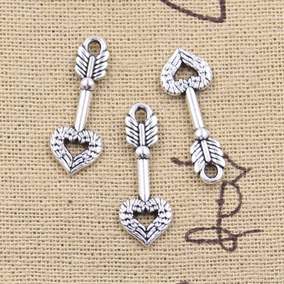 30pcs Charms Cupid's Love Arrow Heart Angel Wings 25x9mm Antique Silver Color Pendants DIY Craft Making Findings Tibetan Jewelry ef4298
