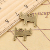 30pcs Charms Double Sided Cat 14x12mm Tibetan Bronze Silver Color Pendants Antique Jewelry Making EF3671