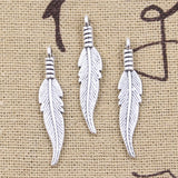 30pcs Charms Double Sided Feather 31x6mm Antique Bronze Silver Color Pendants DIY Craft Making Findings Handmade Tibetan Jewelry EF3754