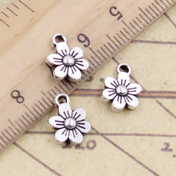 30pcs Charms Double Sided Flower 12x9mm Tibetan Silver Color Pendants Antique Jewelry Making EF3663