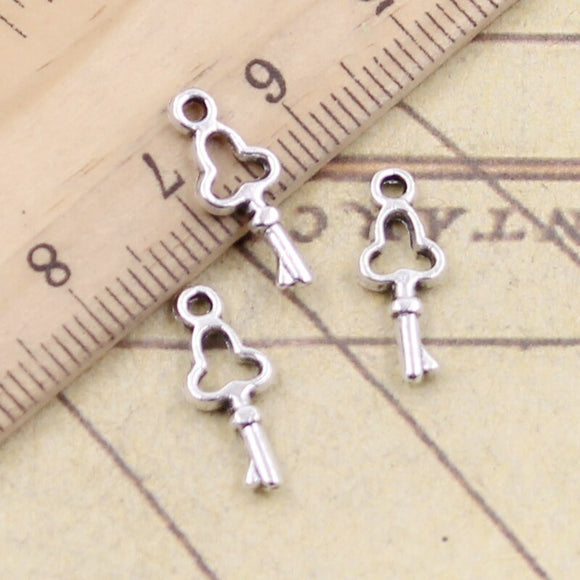 30pcs Charms Double Sided Mini Most Key 17x7mm Tibetan Silver Color Pendants Antique Jewelry Making DIY Handmade Craft