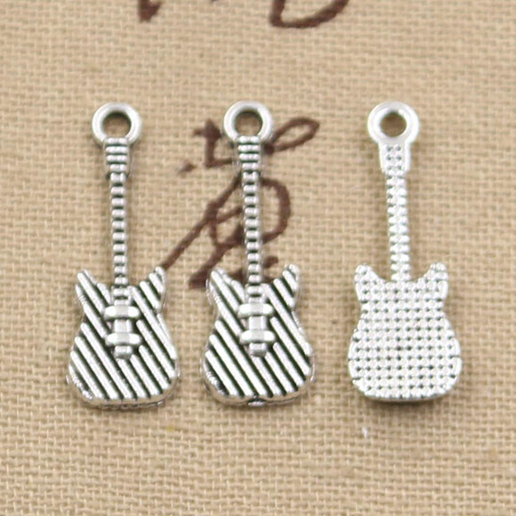 30pcs Charms Electric Guitar 25x9mm Antique Silver Color Pendants DIY Crafts Making Findings Handmade Tibetan Jewelry