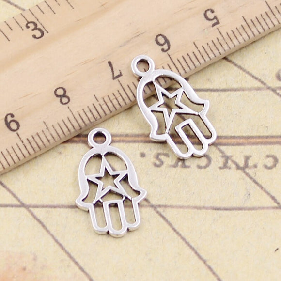 30pcs Charms Fatima Hand Hamsa Palm Star 21x12mm Tibetan Silver Color Pendants Antique Jewelry Making DIY Handmade Craft