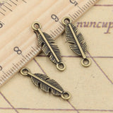 30pcs Charms Feather Leaf Link Connection  22x7mm Tibetan Bronze Silver Color Pendants Antique Jewelry Making DIY Handmade Craft