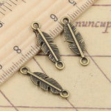 30pcs Charms Feather Leaf Link Connection  22x7mm Tibetan Bronze Silver Color Pendants Antique Jewelry Making DIY Handmade Craft