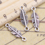 30pcs Charms Feather Leaf Link Connection  22x7mm Tibetan Bronze Silver Color Pendants Antique Jewelry Making DIY Handmade Craft
