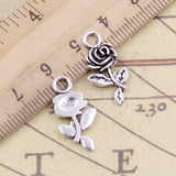 30pcs Charms Flower Rose 21x10mm Tibetan Bronze Silver Color Pendants Antique Jewelry Making DIY Handmade Craft