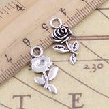 30pcs Charms Flower Rose 21x10mm Tibetan Bronze Silver Color Pendants Antique Jewelry Making DIY Handmade Craft