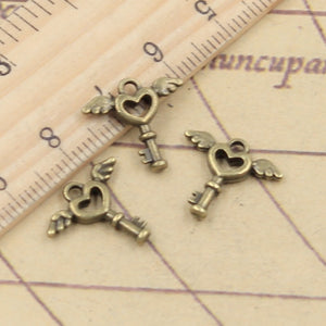 30pcs Charms Fly Key 14x14mm Antique Bronze Silver Color Pendants EF3626