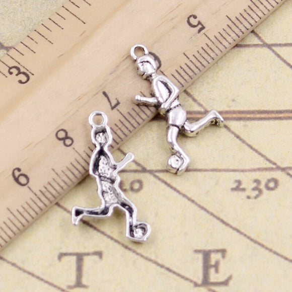 30pcs Charms Football Soccer Player 23x13mm Tibetan Silver Color Pendants Antique Jewelry Making DIY Handmade Craft