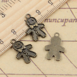 30pcs Charms Gingerbread Man Cookies Christmas 18x12mm Tibetan Bronze Silver Color Pendants Antique Making EF3651