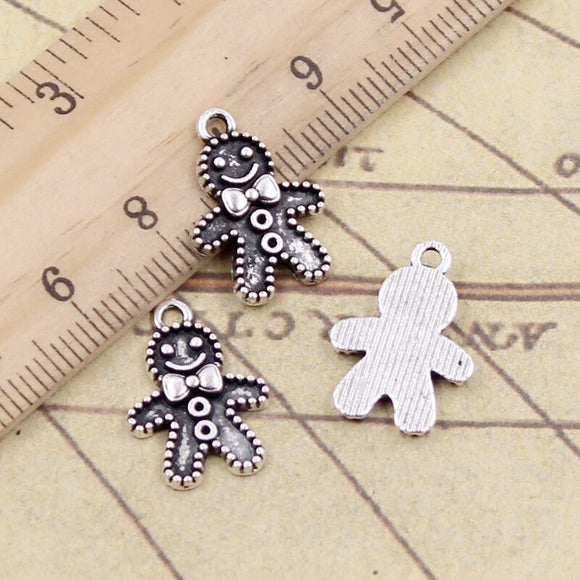 30pcs Charms Gingerbread Man Cookies Christmas 18x12mm Tibetan Bronze Silver Color Pendants Antique Making EF3651