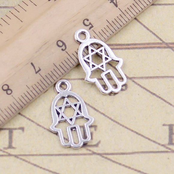 30pcs Charms Hamsa Palm Hand Star 20x12mm Tibetan Silver Color Pendants Antique Jewelry Making DIY Handmade Craft
