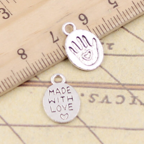 30pcs Charms Hand Made With Love 15x10mm Tibetan Silver Color Pendants Antique Jewelry Making DIY Handmade Craft