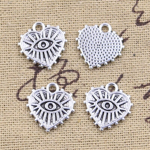 30pcs Charms Heart Demon Eye 16x15mm Antique Silver Color Pendants EF3629