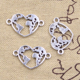30pcs Charms Heart Earth Map Link 15x24mm Antique Silver Color Pendants DIY Crafts Making Findings Handmade Tibetan Jewelry