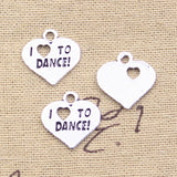 30pcs Charms Heart I Love To Dance 17x17mm Antique Silver Color Pendants DIY Crafts Making Findings Handmade Tibetan Jewelry