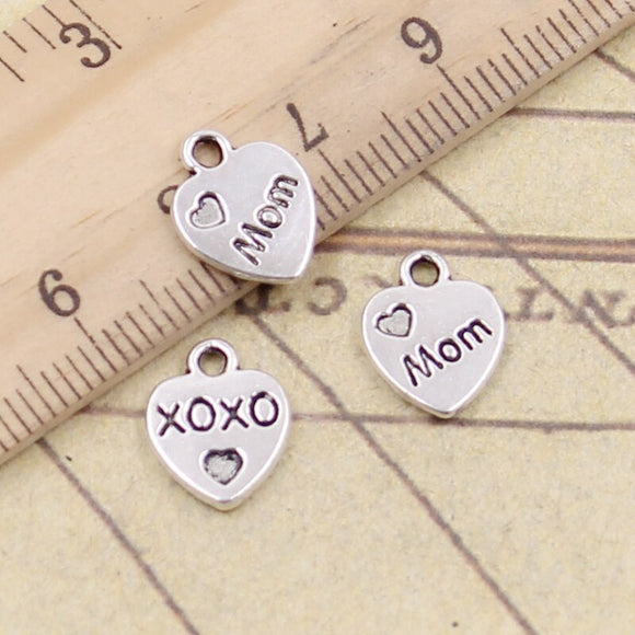 30pcs Charms Heart Mom Oxox 12x10mm Antique Silver Color Pendants Making  EF1786